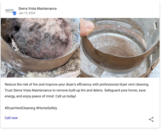 Post de Sierra Maintenance en el cual incluye las palabras claves para ser encontrado por sus servicios.